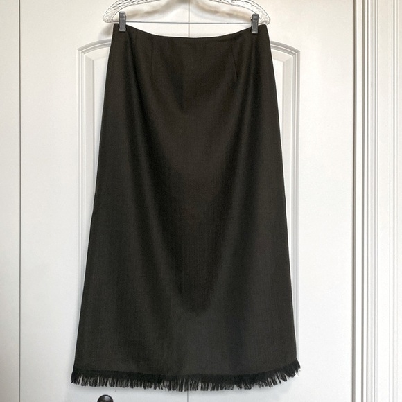 VTG Harve Benard wool Midi-Maxi skirt Womens 14 Fringe hem Brown quiet Luxury - Picture 1 of 12